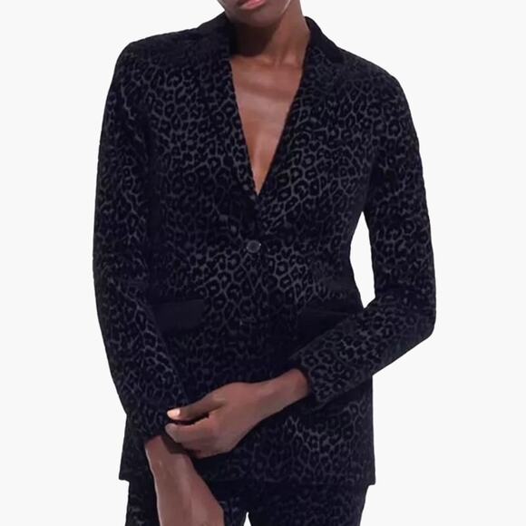 The kooples black leopard velvet blazer Size 34